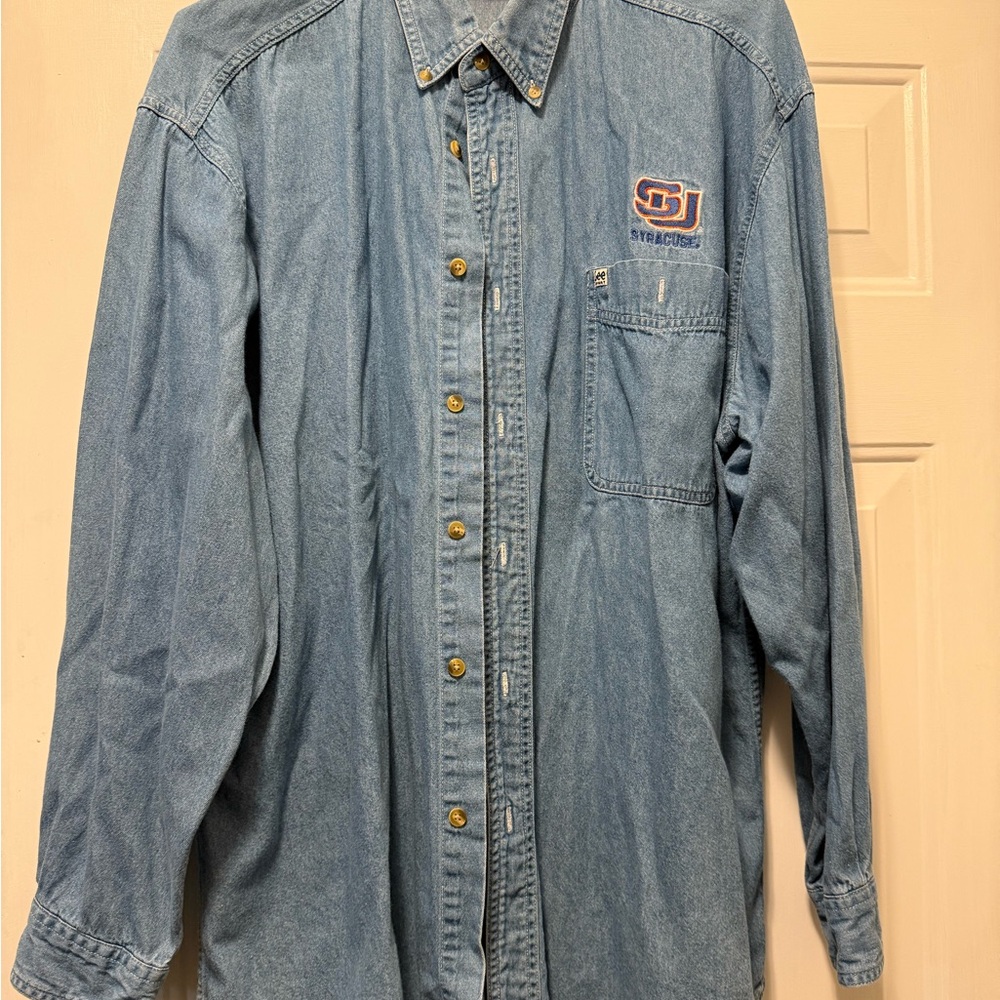 Vintage Syracuse University Denim Button-Up Shirt with Embroidered Logo Lee